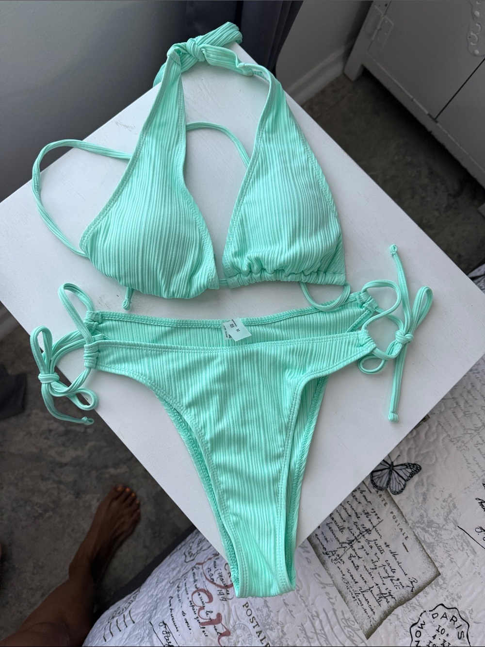 Mint Ribbed Tie-Side Bikini Set